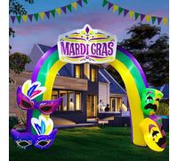 BLOWOUT FUN Arco gonfiabile per Mardi Gras da 2,8 m, con maschera decorativa, con luci LED integrate per feste di carnevale