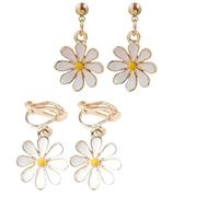 BLPRKOT 2 Pezzi Orecchini a Margherita per Donna e Ragazza, Set con Orecchini a Clip Senza Buco e Orecchini a Perno con Ago in Argento, Design a Fiore Bianco Elegante, Gioielli alla Moda, Regalo Dolce