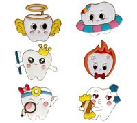 BLPRKOT 6 Pezzi Spilla a Forma di Dente, clip dentali,Spille Smaltate per Dentisti con Simpatici Cartoni Animati Spille Divertenti per Bavero con Denti Regali Dentali per Denti per Dottori Infermieri