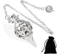 BLPRKOT Pendolo Esoterico Vuoto in Ottone per Meditazione Pendolino Divinazione Radioestesia a Cono con Cuore in Filigrana in Metallo Ciondolo Pendolo Piccolo Divinatorio Esoterismo Energia (Argento