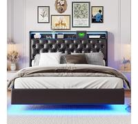 BLSYHDH Letto baule 140 x 200 con LED, letto imbottito a LED idraulico imbottito con cassettiera letto 2 persone con funzione di ricarica letto matrimoniale con ripostiglio (nero+PU, 140 x 200)
