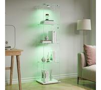 BLSYHDH Vetrina in vetro con LED,Vetrina in vetro temperato,4 strati di vetro,in legno,a 1 porte e lucchetto,mobile in Vetro vetrina,vetrine per figure armadio,per soggiorno,ufficio,Bianco