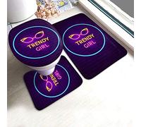 BLSYP Fondello Trendy Girl Neon Sign 3 Pieces Bathroom Rugs Set,Soft Chenille Bath Mats Set,Absorbent Shaggy Bath Rugs & Slip Resistant Plush Carpets Mats for Tub,Shower,Bathroom