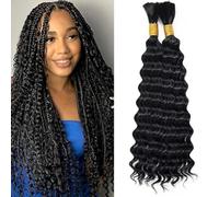 BLTYXT Deep Wave Bulk Hair 24 Inch 6 Bundles Synthetic Braiding Hair Curly Crochet Hair Boho Braids Natural Color for Hair Extensions (1B, 24 Inch（6 Bundles）)