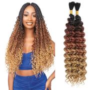 BLTYXT Deep Wave Bulk Hair 24 Inch 6 Bundles Synthetic Braiding Hair Curly Crochet Hair Boho Braids Natural Color for Hair Extensions (T1B-30-27, 24 Inch（6 Bundles）)