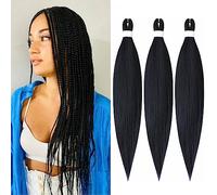 BLTYXT Pre-stretched Braiding Hair 26'' Easy Braid 3 Packs Professional Itch Free Synthetic Fiber EZ Braids Yaki Texture Knotless Braiding Hair Extensions(1#, 26 Inch(Pack of 3))