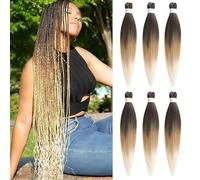 BLTYXT Pre-stretched Braiding Hair 26'' Easy Braid 6 Packs Professional Itch Free Synthetic Fiber EZ Braids Yaki Texture Knotless Braiding Hair Extensions(T1B-27-613, 26 Inch(Pack of 6))