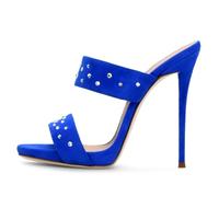 Blu,43 EU,Sandali con Plateau e Tacco da Donna, Due Cinturini, Stiletti, Sabot, Punta Aperta, décolleté Slip-on alla Moda, Strass, Senza Schienale, Tacco Alto