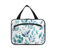 Blu Acquerello Foglie Hanging Viaggio Toiletry Bag per le Donne con Gancio Designer Carino Kit di Rasatura Borsa per gli Uomini Viaggi Must Haves Backpacking envase para Perfume de viaje, Foglie