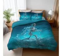 Blu Anime Fantasia Teschio 240 x 220cm(95" x 87") Copripiumino Completa Singola Doppia Microfibra con Stampa Parure Biancheria da letto Elegante con 2 Federa