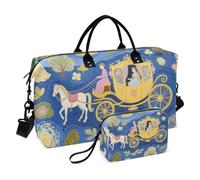 Blu Art Painting Principessa Carrozza Decorativo Grande Carry On Bag Tote Bag con Cinghia Regolabile per Viaggio 2 Pz Set Bolsa de Mano para ropa de