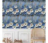 Blu Bianchi Fiori Carta da Parati Rimovibile Autoadesiva Piante Fiore Impermeabile Ispessita Opaco Pellicola Adesivo Mobilia Decorativo Rullo Sticker per Cucina Camera da Letto Bagno 0.52x5 m