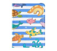 Blu Bianco A Righe Animali Marini In Pelle Titolari Del Passaporto per Viaggio Vaccino Della Copertura Del Titolare Della Carta Combo, Animale marino a strisce bianche blu, 1 size