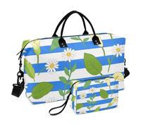 Blu Bianco A Righe Calla Lily Daisy Flower Decorative Travel Duffel Bag Sport Tote Gym Bag con Cinghia Regolabile per Aereo Viaggiare Grande Capacità bolso de para Mujer Avion