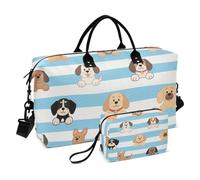 Blu Bianco A Righe Cane Decorativo Spalla Weekender Pernottamento Bag Gym Bag con Toiletry Bag per Trekking Grande Capacità bolsas de para Mujer