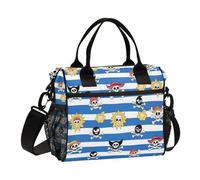 Blu Bianco A Righe Costiere Pirata Scheletro Grande Lunch Tote Bag con Tracolla con Tasca Laterale Lunch Boxes per Lavoro per asilo loncheras Bonitas Termicas para Mujer