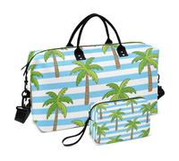Blu Bianco A Righe Di Cocco Palma Decorativo Carry On Spalla Weekend Tote Bag con Cinghia Regolabile per Viaggio Pieghevole bolsas de para Mujer en Avion