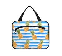 Blu Bianco A Righe Frutta Ananas Appeso articoli da toeletta Borsa da viaggio con gancio, Designer Carino Borse per articoli da toeletta per Signore Campeggio bolso de Mano para Hombre L