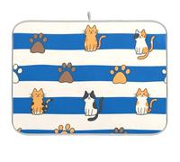 Blu Bianco A Righe Gatto Zampa Accessori Da Cucina per Controsoffitto Opaco Secco per Piatti Microfibra Piatto Stuoia di asciugatura Grande 18 x 24
