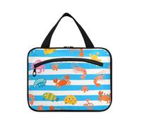 Blu Bianco A Righe Mare Animale Appeso Trucco Borsa con Scomparti con Gancio, Designer Unisex Hanging Toiletry Bag per Viaggio Essentials per le Donne Trip bolso de Mano para Hombre L