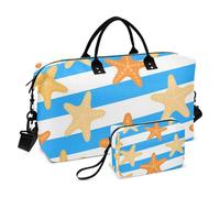 Blu Bianco A Righe Sea Starfish Decorativo Carry On Tote Bag Borsa da Palestra con Borsa da toilette per Aereo Viaggiare 2 Pz Set maletas para gimnasio