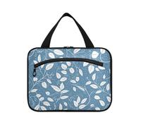 Blu Bianco Boho Fiori Bloom Hanging Bag per gli Uomini Viaggio con Gancio, Designer Carino Kit Rasatura per le Donne Backpacking bolso de Mano para Hombre L