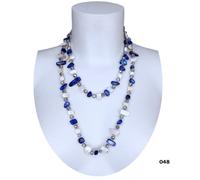 Blu Bianco Collana Madreperla Cristallo Pietre Dure Filo Lungo Donna 110cm M/48