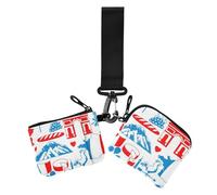 Blu Bianco e Rosso Romantico Parigi Portamonete da Donna Porta Carte Piccolo Portatile Cerniera Portafoglio con Cinturino da Polso per Signore 2 Confezioni, Blu, bianco e rosso romantico Parigi, 1