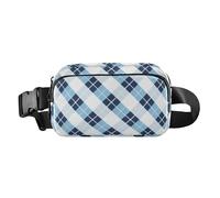 Blu Bianco Plaid Elegante Marsupio Borsa a Tracolla per Piccolo Uomo D'affari Multiuso con Cinghia Regolabile per Viaggi Shopping Corsa para hombre de, Blu Bianco Plaid Moderno, Plaid Blu Bianco,