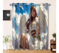 Blu Bianco Tende Oscuranti 100% con Occhielli, L75 × A166 cm Set 2 Pezzi - Tende Stampate Anime Nuvole Angeli Ali, Isolanti Termiche e Acustiche, per Soggiorno e Camera da Letto