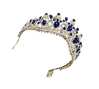 Blu Blue Birthday Women Crown Crown Crown Barocco Princess Bride Head Shiny Bridesmaid Capello per capelli Brutto Proppetti da sposa Bridal Head Abch per strass Rhinestones Tiara Crystal Vintage