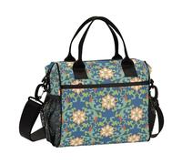 Blu Bohemian Classic Vintage Floral Kids Lunch Bag Portable Lunch Bag con tasca con tracolla Lunch Box per la scuola ragazza scuola