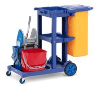 ulsonix Carrello per pulizie Con 2 secchi, pressa e sacco biancheria 3 ripiani Fino a 200 kg Secchio lavapavimenti professionale Carrello portabiancheria carrello per le pulizie con strizzatore