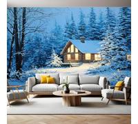 Blu Carta da Parati capanna nella foresta Fotografica 3D Effetto 400x280 cm TNT Murale Decor da Muro Soggiorno Camera da Letto Sala Cucina Camera dei Bambini