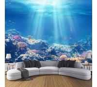 Blu Carta Da Parati in Seta 3D Paesaggio Oceanico Moda Decorazione da Muro XXL Pesci la Barriera Corallina Poster Gigante Design Carta 300×210cm Per Casa Ufficio Camera Da Letto Gabinetto Soggiorno
