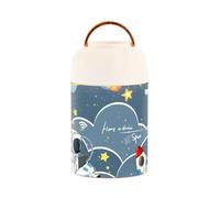 Blu Cartoon Astronauta Spazio Bambini In Acciaio Inox Isolato Vuoto Contenitore di pranzo per cibo caldo con cucchiaio per il pranzo spuntino 17oz