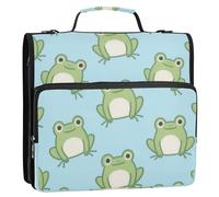 Blu Cartoon Frog 1.5 Pollici 3 Anelli Raccoglitore con Cerniera con Tracolla Multi-Tasca Portfolio Portatile per Scuola e Ufficio Encuadernador de cartera