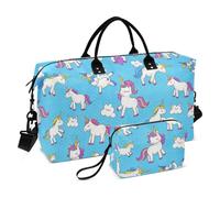 Blu Cartoon Unicorni Decorativo Spalla Weekender Pernottamento Borsa Sport Duffel Borse con Cinghia Regolabile per Viaggio Pieghevole bolsos para viajar