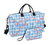 Blu chiaro A Scacchi Rosa Piccolo Fiore Decorativo Weekender Duffel Bag Sport Allenamento Borsa con Cinghia Regolabile per Allenamento Impermeabile Bolsa de lona para