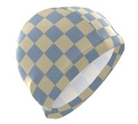 Blu chiaro grigiastro e giallo chiaro a scacchiera modello nuoto impermeabile per gli uomini capelli corti nuoto impermeabile per le donne Protezione dei capelli e riduzione della resistenza Gorras