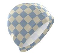 Blu chiaro grigiastro e giallo pallido modello a scacchiera nuoto da uomo per capelli corti calvi nuoto impermeabile per gli uomini Protezione dei capelli e riduzione della resistenza gorros para
