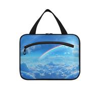 Blu cielo e arcobaleno appeso grande borsa trucco con gancio, designer impermeabile trucco borse per viaggiatori viaggio estuches para maquillaje L