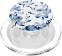 Blu Cinese Lotus Chinoiserie Acquerello Lucky Asian Design PopSockets PopGrip per MagSafe