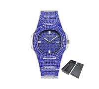 (blu con scatola) Orologio Ice-Out con diamanti scintillanti per uomo e donna, orologio al quarzo da