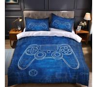 Blu Copripiumino Singolo 135x200 cm linee del controller di gioco Stampa 3D Microfibra Morbida con 2 Federe 50x80 cm - Set Biancheria da Letto per Bambini