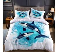 Blu Copripiumino Una Piazza e Mezza 250x200 cm Dipinto ad acquerello di un'orca Set Biancheria da Letto Confortevole Microfibra Cotone Traspirante con Cerniera e 2 Federe