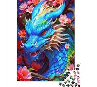Blu Dragone Florale Set Di Puzzle Da 1000 Pezzi Per Appassionati, Cartone Riciclato, Arredamento Interno, Regalo Di Natale, Sfida Cerebrale 70x50cm/1000pcs