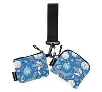 Blu e Bianco Buon Natale Agrifoglio Bell Donne Cambiamento Portafoglio Custodie per Carte Piccolo Portafoglio con Cerniera Staccabile Portafoglio Coin Bag con Cerniera Tasca per Monete per Uso
