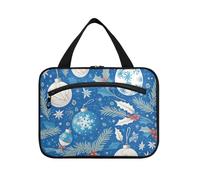 Blu e Bianco Buon Natale Agrifoglio Bell Hanging Make up Bag per le donne con gancio, Designer Essential Cosmetic Makeup Bag per gli uomini Zaino envase para Perfume de L