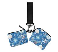 Blu e Bianco Buon Natale Agrifoglio Campana Portamonete da Donna Porta Cambio Sottile Staccabile Portamonete Portamonete con Portachiavi per Signore 2 Pz, Campana di agrifoglio di Natale blu e bianca